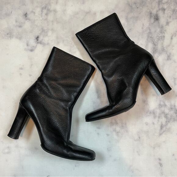Bally Travia Black Pebbled Leather Mid Calf Boots Square Toe - Picture 1 of 10
